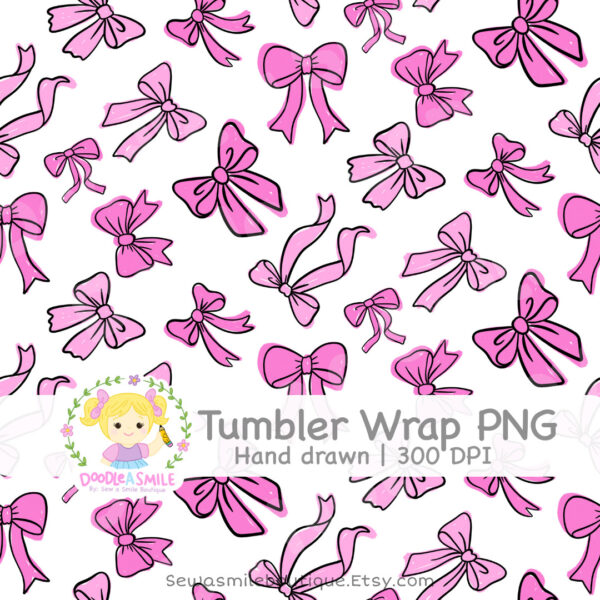 Coquette Bow- Messy Pink Tumbler Wrap PNG - Image 2
