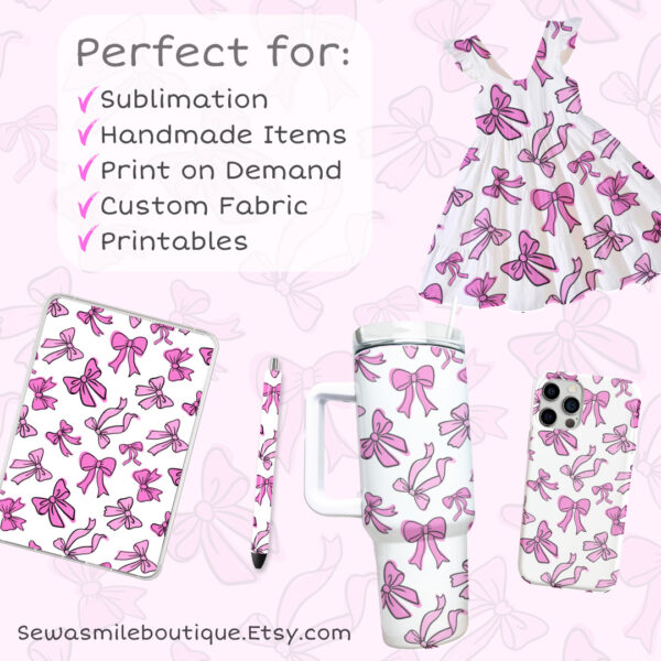 Coquette Bow- Messy PINK Seamless File - Image 3