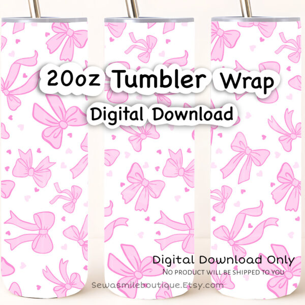 Coquette Bow- Pink Tumbler Wrap PNG - Image 4