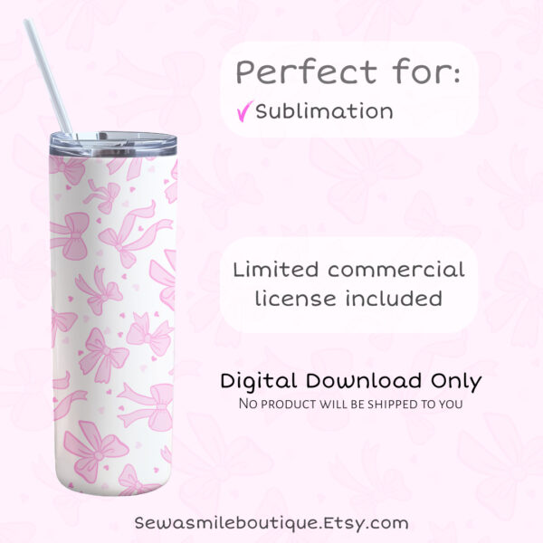 Coquette Bow- Pink Tumbler Wrap PNG - Image 5