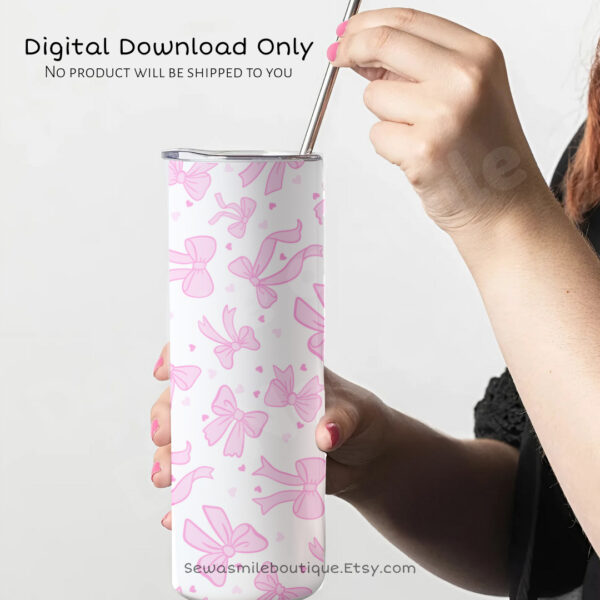 Coquette Bow- Pink Tumbler Wrap PNG - Image 7