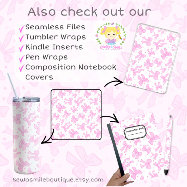 Coquette Bow- Pink Tumbler Wrap PNG - Image 11
