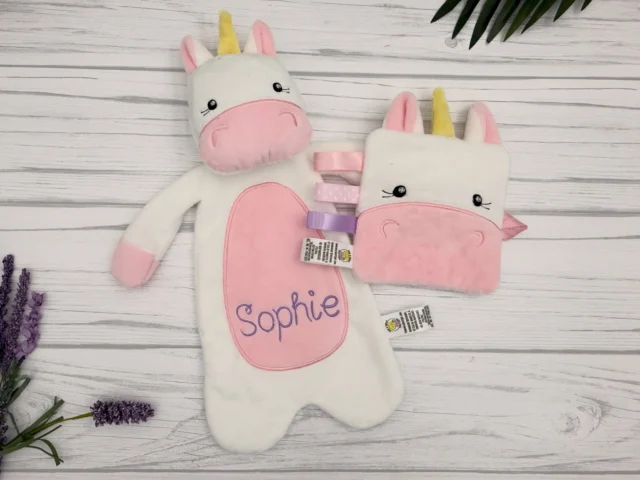 A little unicorn lovey and crinkle toy set. So cute 🥰